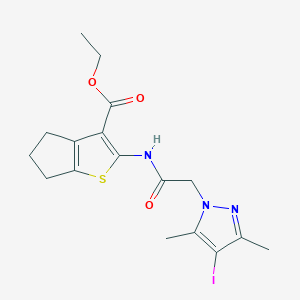 molecular formula C17H20IN3O3S B4318710 ethyl 2-{[(4-iodo-3,5-dimethyl-1H-pyrazol-1-yl)acetyl]amino}-5,6-dihydro-4H-cyclopenta[b]thiophene-3-carboxylate 