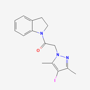 molecular formula C15H16IN3O B4318712 1-[(4-iodo-3,5-dimethyl-1H-pyrazol-1-yl)acetyl]indoline 