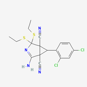 molecular formula C17H16Cl2N4S2 B4318858 2-amino-6-(2,4-dichlorophenyl)-4,4-bis(ethylthio)-3-azabicyclo[3.1.0]hex-2-ene-1,5-dicarbonitrile 