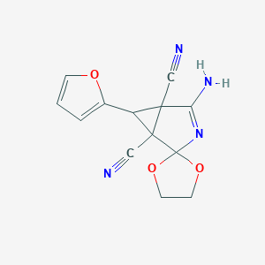 molecular formula C13H10N4O3 B4318888 4-amino-6-(2-furyl)spiro[3-azabicyclo[3.1.0]hex-3-ene-2,2'-[1,3]dioxolane]-1,5-dicarbonitrile 