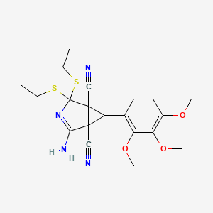 molecular formula C20H24N4O3S2 B4318892 2-amino-4,4-bis(ethylthio)-6-(2,3,4-trimethoxyphenyl)-3-azabicyclo[3.1.0]hex-2-ene-1,5-dicarbonitrile 