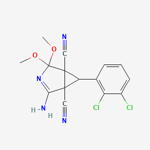 molecular formula C15H12Cl2N4O2 B4318893 2-amino-6-(2,3-dichlorophenyl)-4,4-dimethoxy-3-azabicyclo[3.1.0]hex-2-ene-1,5-dicarbonitrile 