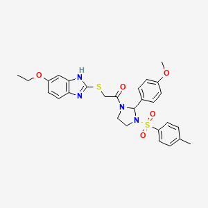 5-ethoxy-2-[(2-{2-(4-methoxyphenyl)-3-[(4-methylphenyl)sulfonyl]imidazolidin-1-yl}-2-oxoethyl)thio]-1H-benzimidazole