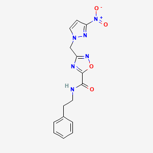 molecular formula C15H14N6O4 B4319232 3-[(3-nitro-1H-pyrazol-1-yl)methyl]-N-(2-phenylethyl)-1,2,4-oxadiazole-5-carboxamide 