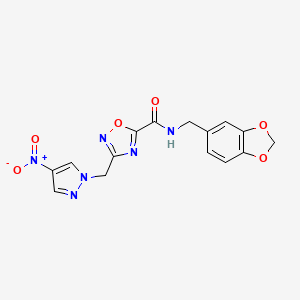 N-(1,3-benzodioxol-5-ylmethyl)-3-[(4-nitro-1H-pyrazol-1-yl)methyl]-1,2,4-oxadiazole-5-carboxamide