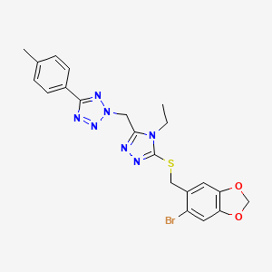 molecular formula C21H20BrN7O2S B4319280 2-[(5-{[(6-bromo-1,3-benzodioxol-5-yl)methyl]thio}-4-ethyl-4H-1,2,4-triazol-3-yl)methyl]-5-(4-methylphenyl)-2H-tetrazole 