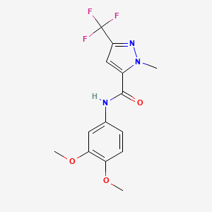 molecular formula C14H14F3N3O3 B4319316 N-(3,4-dimethoxyphenyl)-1-methyl-3-(trifluoromethyl)-1H-pyrazole-5-carboxamide 