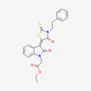 molecular formula C23H20N2O4S2 B4319437 ethyl {2-oxo-3-[4-oxo-3-(2-phenylethyl)-2-thioxo-1,3-thiazolidin-5-ylidene]-2,3-dihydro-1H-indol-1-yl}acetate 