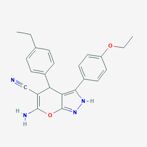 molecular formula C23H22N4O2 B431947 6-Amino-3-(4-ethoxyphenyl)-4-(4-ethylphenyl)-1,4-dihydropyrano[2,3-c]pyrazole-5-carbonitrile CAS No. 664970-71-2