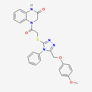 4-[2-({5-[(4-METHOXYPHENOXY)METHYL]-4-PHENYL-4H-1,2,4-TRIAZOL-3-YL}SULFANYL)ACETYL]-3,4-DIHYDRO-2(1H)-QUINOXALINONE