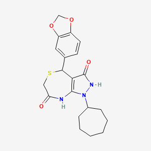 4-(1,3-benzodioxol-5-yl)-1-cycloheptyl-3-hydroxy-4,8-dihydro-1H-pyrazolo[3,4-e][1,4]thiazepin-7(6H)-one