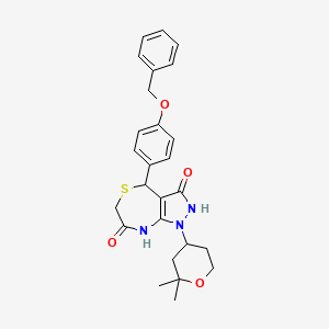 molecular formula C26H29N3O4S B4319662 4-[4-(benzyloxy)phenyl]-1-(2,2-dimethyltetrahydro-2H-pyran-4-yl)-3-hydroxy-4,8-dihydro-1H-pyrazolo[3,4-e][1,4]thiazepin-7(6H)-one 