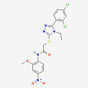 molecular formula C19H17Cl2N5O4S B4319899 2-{[5-(2,4-dichlorophenyl)-4-ethyl-4H-1,2,4-triazol-3-yl]thio}-N-(2-methoxy-4-nitrophenyl)acetamide 