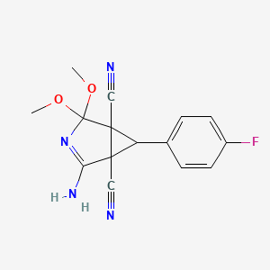 molecular formula C15H13FN4O2 B4319945 2-amino-6-(4-fluorophenyl)-4,4-dimethoxy-3-azabicyclo[3.1.0]hex-2-ene-1,5-dicarbonitrile 