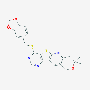 molecular formula C22H19N3O3S2 B432003 1,3-benzodioxol-5-ylmethyl 8,8-dimethyl-7,10-dihydro-8H-pyrano[3'',4'':5',6']pyrido[3',2':4,5]thieno[3,2-d]pyrimidin-4-yl sulfide CAS No. 488734-78-7