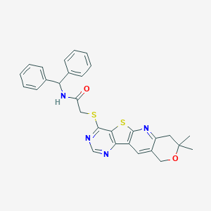 molecular formula C29H26N4O2S2 B432011 N-Benzhydryl-2-(8,8-dimethyl-8,9-dihydro-6H-7-oxa-11-thia-2,4,10-triaza-benzo[b]fluoren-1-ylsulfanyl)-a cetamide CAS No. 487025-48-9