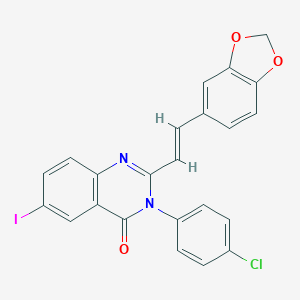 molecular formula C23H14ClIN2O3 B432017 2-[2-(1,3-benzodioxol-5-yl)vinyl]-3-(4-chlorophenyl)-6-iodo-4(3H)-quinazolinone CAS No. 664971-13-5