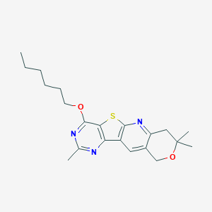 molecular formula C21H27N3O2S B432028 4-(hexyloxy)-2,8,8-trimethyl-7,10-dihydro-8H-pyrano[3'',4'':5',6']pyrido[3',2':4,5]thieno[3,2-d]pyrimidine CAS No. 500270-75-7