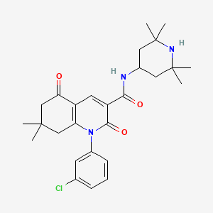 molecular formula C27H34ClN3O3 B4320321 1-(3-chlorophenyl)-7,7-dimethyl-2,5-dioxo-N-(2,2,6,6-tetramethylpiperidin-4-yl)-1,2,5,6,7,8-hexahydroquinoline-3-carboxamide 