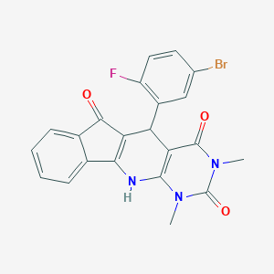 molecular formula C22H15BrFN3O3 B432033 5-(5-bromo-2-fluorophenyl)-1,3-dimethyl-5,11-dihydro-1H-indeno[2',1':5,6]pyrido[2,3-d]pyrimidine-2,4,6(3H)-trione CAS No. 577698-51-2