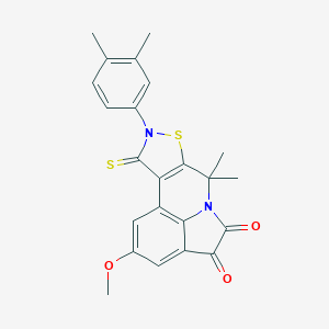 molecular formula C23H20N2O3S2 B432036 9-(3,4-dimethylphenyl)-2-methoxy-7,7-dimethyl-10-thioxo-9,10-dihydro-7H-isothiazolo[5,4-c]pyrrolo[3,2,1-ij]quinoline-4,5-dione CAS No. 664971-55-5
