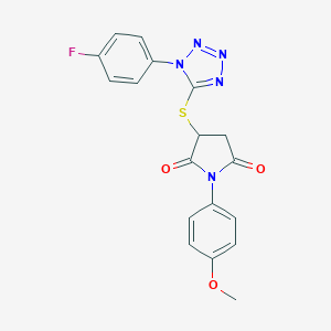 molecular formula C18H14FN5O3S B432037 3-{[1-(4-fluorophenyl)-1H-tetrazol-5-yl]sulfanyl}-1-(4-methoxyphenyl)pyrrolidine-2,5-dione CAS No. 577695-90-0