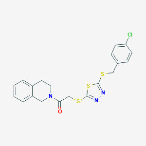 molecular formula C20H18ClN3OS3 B432043 2-[({5-[(4-Chlorobenzyl)thio]-1,3,4-thiadiazol-2-yl}thio)acetyl]-1,2,3,4-tetrahydroisoquinoline CAS No. 578759-74-7