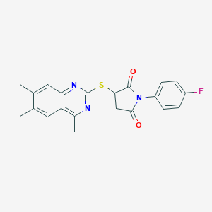 molecular formula C21H18FN3O2S B432045 1-(4-Fluorophenyl)-3-[(4,6,7-trimethyl-2-quinazolinyl)sulfanyl]-2,5-pyrrolidinedione CAS No. 579440-19-0