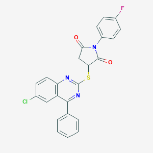 molecular formula C24H15ClFN3O2S B432048 3-[(6-Chloro-4-phenyl-2-quinazolinyl)sulfanyl]-1-(4-fluorophenyl)-2,5-pyrrolidinedione CAS No. 573947-94-1