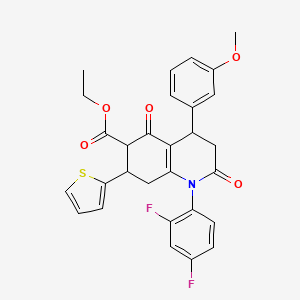 ethyl 1-(2,4-difluorophenyl)-4-(3-methoxyphenyl)-2,5-dioxo-7-(2-thienyl)-1,2,3,4,5,6,7,8-octahydroquinoline-6-carboxylate