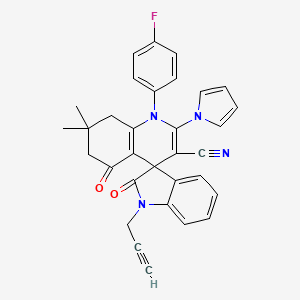 molecular formula C32H25FN4O2 B4320550 1'-(4-fluorophenyl)-7',7'-dimethyl-2,5'-dioxo-1-prop-2-yn-1-yl-2'-(1H-pyrrol-1-yl)-1,2,5',6',7',8'-hexahydro-1'H-spiro[indole-3,4'-quinoline]-3'-carbonitrile 