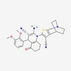 4-[2-amino-3-cyano-4-(2,3-dimethoxyphenyl)-5-oxo-5,6,7,8-tetrahydroquinolin-1(4H)-yl]-3-thia-1-azatricyclo[5.2.2.0~2,6~]undeca-2(6),4-diene-5-carbonitrile