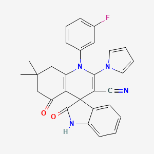 1'-(3-fluorophenyl)-7',7'-dimethyl-2,5'-dioxo-2'-(1H-pyrrol-1-yl)-1,2,5',6',7',8'-hexahydro-1'H-spiro[indole-3,4'-quinoline]-3'-carbonitrile