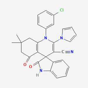 1'-(3-chlorophenyl)-7',7'-dimethyl-2,5'-dioxo-2'-(1H-pyrrol-1-yl)-1,2,5',6',7',8'-hexahydro-1'H-spiro[indole-3,4'-quinoline]-3'-carbonitrile