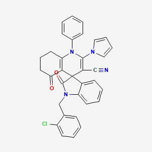 1-(2-chlorobenzyl)-2,5'-dioxo-1'-phenyl-2'-(1H-pyrrol-1-yl)-1,2,5',6',7',8'-hexahydro-1'H-spiro[indole-3,4'-quinoline]-3'-carbonitrile