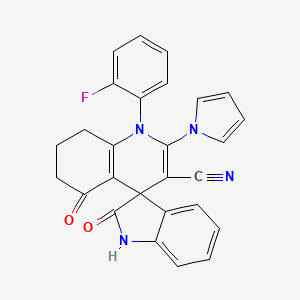 1'-(2-fluorophenyl)-2,5'-dioxo-2'-(1H-pyrrol-1-yl)-1,2,5',6',7',8'-hexahydro-1'H-spiro[indole-3,4'-quinoline]-3'-carbonitrile