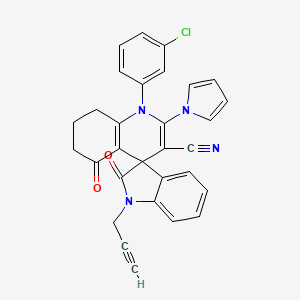 molecular formula C30H21ClN4O2 B4320651 1'-(3-chlorophenyl)-2,5'-dioxo-1-prop-2-yn-1-yl-2'-(1H-pyrrol-1-yl)-1,2,5',6',7',8'-hexahydro-1'H-spiro[indole-3,4'-quinoline]-3'-carbonitrile 