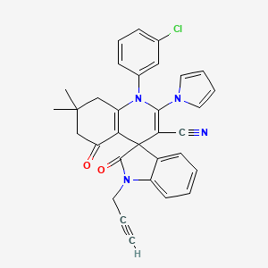 1'-(3-chlorophenyl)-7',7'-dimethyl-2,5'-dioxo-1-prop-2-yn-1-yl-2'-(1H-pyrrol-1-yl)-1,2,5',6',7',8'-hexahydro-1'H-spiro[indole-3,4'-quinoline]-3'-carbonitrile