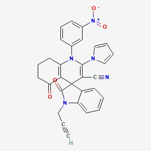 molecular formula C30H21N5O4 B4320668 1'-(3-nitrophenyl)-2,5'-dioxo-1-prop-2-yn-1-yl-2'-(1H-pyrrol-1-yl)-1,2,5',6',7',8'-hexahydro-1'H-spiro[indole-3,4'-quinoline]-3'-carbonitrile 