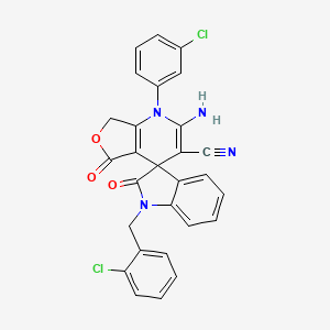 molecular formula C28H18Cl2N4O3 B4320684 2-amino-1'-(2-chlorobenzyl)-1-(3-chlorophenyl)-2',5-dioxo-1',2',5,7-tetrahydro-1H-spiro[furo[3,4-b]pyridine-4,3'-indole]-3-carbonitrile 