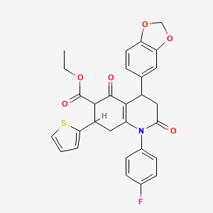 ethyl 4-(1,3-benzodioxol-5-yl)-1-(4-fluorophenyl)-2,5-dioxo-7-(2-thienyl)-1,2,3,4,5,6,7,8-octahydroquinoline-6-carboxylate