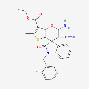 molecular formula C26H20FN3O4S B4320766 ethyl 5'-amino-6'-cyano-1-(2-fluorobenzyl)-2'-methyl-2-oxo-1,2-dihydrospiro[indole-3,7'-thieno[3,2-b]pyran]-3'-carboxylate 