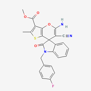 molecular formula C25H18FN3O4S B4320774 methyl 5'-amino-6'-cyano-1-(4-fluorobenzyl)-2'-methyl-2-oxo-1,2-dihydrospiro[indole-3,7'-thieno[3,2-b]pyran]-3'-carboxylate 