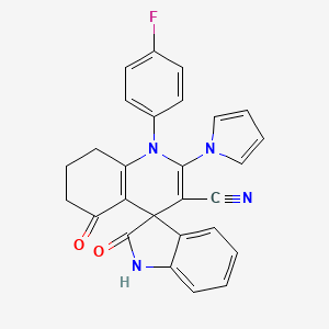 molecular formula C27H19FN4O2 B4320859 1'-(4-fluorophenyl)-2,5'-dioxo-2'-(1H-pyrrol-1-yl)-1,2,5',6',7',8'-hexahydro-1'H-spiro[indole-3,4'-quinoline]-3'-carbonitrile 