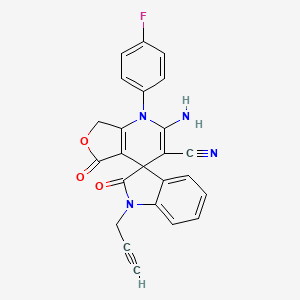 molecular formula C24H15FN4O3 B4320867 2-amino-1-(4-fluorophenyl)-2',5-dioxo-1'-prop-2-yn-1-yl-1',2',5,7-tetrahydro-1H-spiro[furo[3,4-b]pyridine-4,3'-indole]-3-carbonitrile 