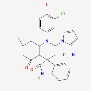 molecular formula C29H22ClFN4O2 B4320874 1'-(3-chloro-4-fluorophenyl)-7',7'-dimethyl-2,5'-dioxo-2'-(1H-pyrrol-1-yl)-1,2,5',6',7',8'-hexahydro-1'H-spiro[indole-3,4'-quinoline]-3'-carbonitrile 