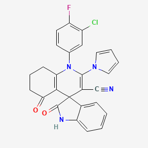 1'-(3-chloro-4-fluorophenyl)-2,5'-dioxo-2'-(1H-pyrrol-1-yl)-1,2,5',6',7',8'-hexahydro-1'H-spiro[indole-3,4'-quinoline]-3'-carbonitrile