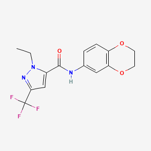 molecular formula C15H14F3N3O3 B4320899 N-(2,3-dihydro-1,4-benzodioxin-6-yl)-1-ethyl-3-(trifluoromethyl)-1H-pyrazole-5-carboxamide 