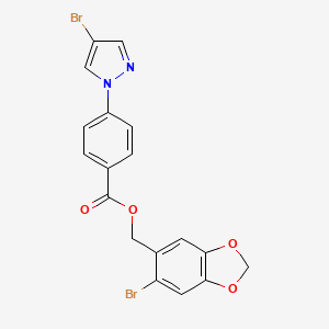 molecular formula C18H12Br2N2O4 B4320998 (6-bromo-1,3-benzodioxol-5-yl)methyl 4-(4-bromo-1H-pyrazol-1-yl)benzoate 