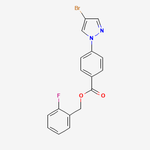 molecular formula C17H12BrFN2O2 B4321006 2-fluorobenzyl 4-(4-bromo-1H-pyrazol-1-yl)benzoate 